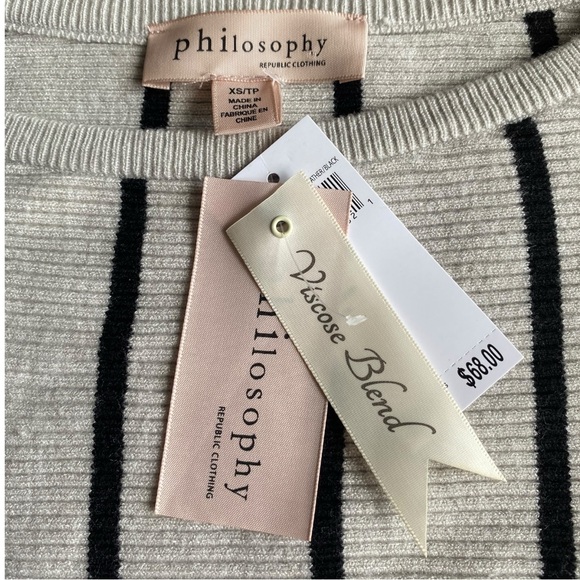 PHOLOSOPHY Republic Clothing Women’s Blue/Cream Striped Pull-over Sweater Sz XS - Picture 6 of 13